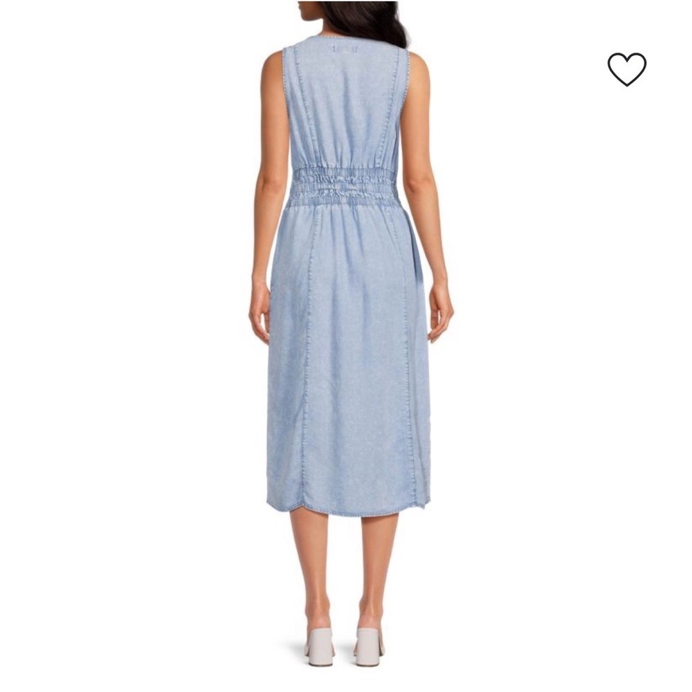 Saks 5th Central Park West Denim A-Line V Neck Midi Dress, Small - Picture 2 of 12
